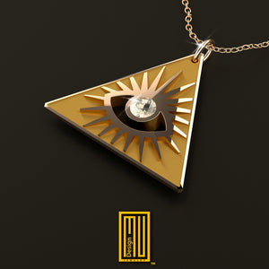 Necklace All Seeing Eye in the Golden Triangle with Real Diamond