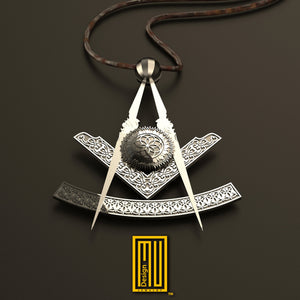 Masonic Pendant Past Master Symbol with Square - 925K Sterling Silver, Handmade Jewelry