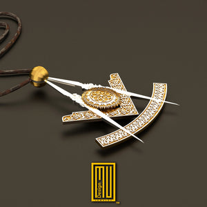 Masonic Pendant Past Master Symbol with Square - 925K Sterling Silver, Handmade Jewelry
