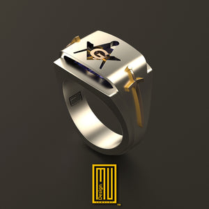 Masonic Ring with Amethyst or Citrine Gemstone -  Freemason Signet Ring - Handmade Men's Jewelry