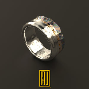 Golden Ring with Secret Words - Inspired By Sumerian Tablets - Wedding Band Style, Ring for Couples