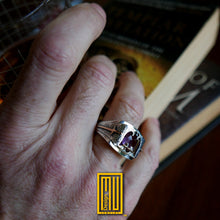 Scottish Rite Double Headed Hammered Ring with Amethyst Gemstone - Handmade Men's Jewelry