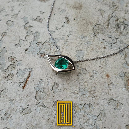 Golden Masonic Necklace All Seeing Eye with Emerald