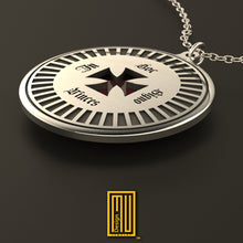 Knights of Templar Pendant with Special cut Imitation Ruby - 925K Sterling Silver, Masonic Gift