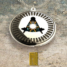 Masonic Pendant for Past Master with BlueSky Topaz or Amethyst and Golden Sun - 925K Sterling Silver