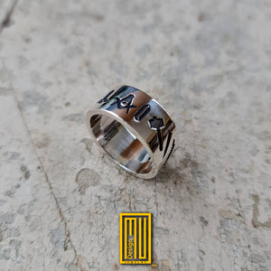Wedding Band Style Ring with All Masonic Tools, Gold or Silver - Handmade Men's Jewelry