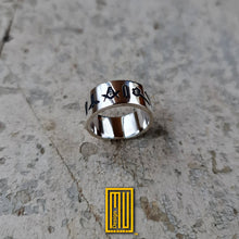 Wedding Band Style Ring with All Masonic Tools, Gold or Silver - Handmade Men's Jewelry