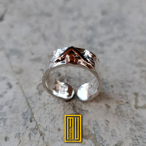 Ring for Past Master - 14k Rose Gold Symbol, Main Body Hammered Finish - Handmade Men's Jewelry