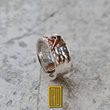 Ring for Past Master - 14k Rose Gold Symbol, Main Body Hammered Finish - Handmade Men's Jewelry