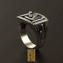 Past Master Ring 925k Sterling Silver with Diamond on Sun - Handmade Men's Jewelry, Masonic Design, Unique Gift