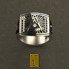 Past Master Ring 925k Sterling Silver with Diamond on Sun - Handmade Men's Jewelry, Masonic Design, Unique Gift