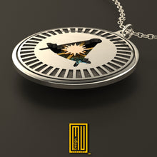 Masonic Pendant for Past Master with BlueSky Topaz or Amethyst and Golden Sun - 925K Sterling Silver