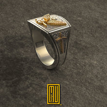 Ring for Scottish Rite 32nd Degree with Rose Gold Eagle and Sword Symbols, Solid Sterling Silver - Handmade Men's Jewelry