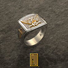 Ring for Scottish Rite 32nd Degree with Rose Gold Eagle and Sword Symbols, Solid Sterling Silver - Handmade Men's Jewelry