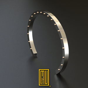 Solid 925k Sterling Silver Bracelet have 14k Rose Gold Pins - Custom Design, Handmade Men's Jewelry, Masonic Gift