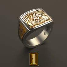 The Odd Fellows  Ring With Masonic symbols 14k Rose Gold and Silver - Handmade Jewelry