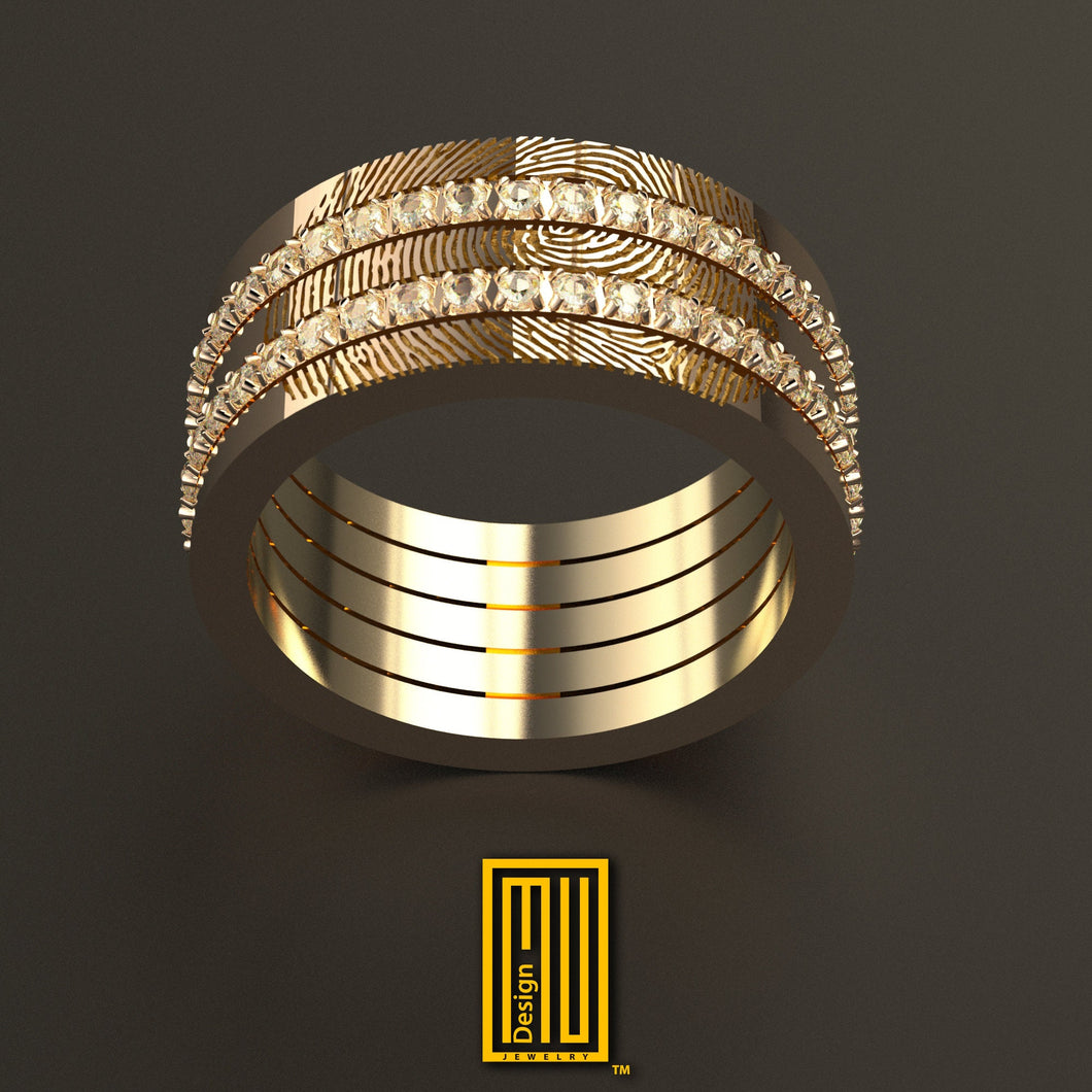 Gold Fingerprint Diamond Ring for Couples – Wedding Ring, Engagement Ring, Handmade Jewelry