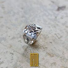 Band style Masonic Ring With 14k Rose Gold, Bronze or Silver tools - Freemason Handmade Ring