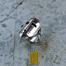 Helmet Style Ring for The Knights Templar, 925k Sterling Silver with 14k Rose Gold Swords