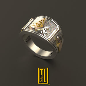 Louisiana State Sign Masonic Ring - 925k Sterling Silver - Handmade Men's Jewelry, Freemason Ring, Esoteric & Mystic Gift