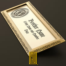 Lodge Name Tag Gold, Bronze Silver Frame - Handmade Design, Gold Jewelry, Custom Gift