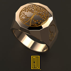 Minimalist Tree of Life Ring Gold or Sterling Silver, Handmade Jewelry, Masonic Gift