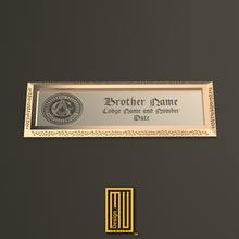 Lodge Name Tag Gold, Bronze Silver Frame - Handmade Design, Gold Jewelry, Custom Gift