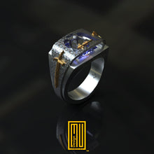 Scottish Rite Double Headed Hammered Ring with Amethyst Gemstone - Handmade Men's Jewelry