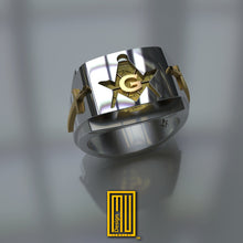 Masonic Ring with Amber Gemstone 925k Sterling Silver - Freemason Signet Ring - Handmade Men's Jewelry