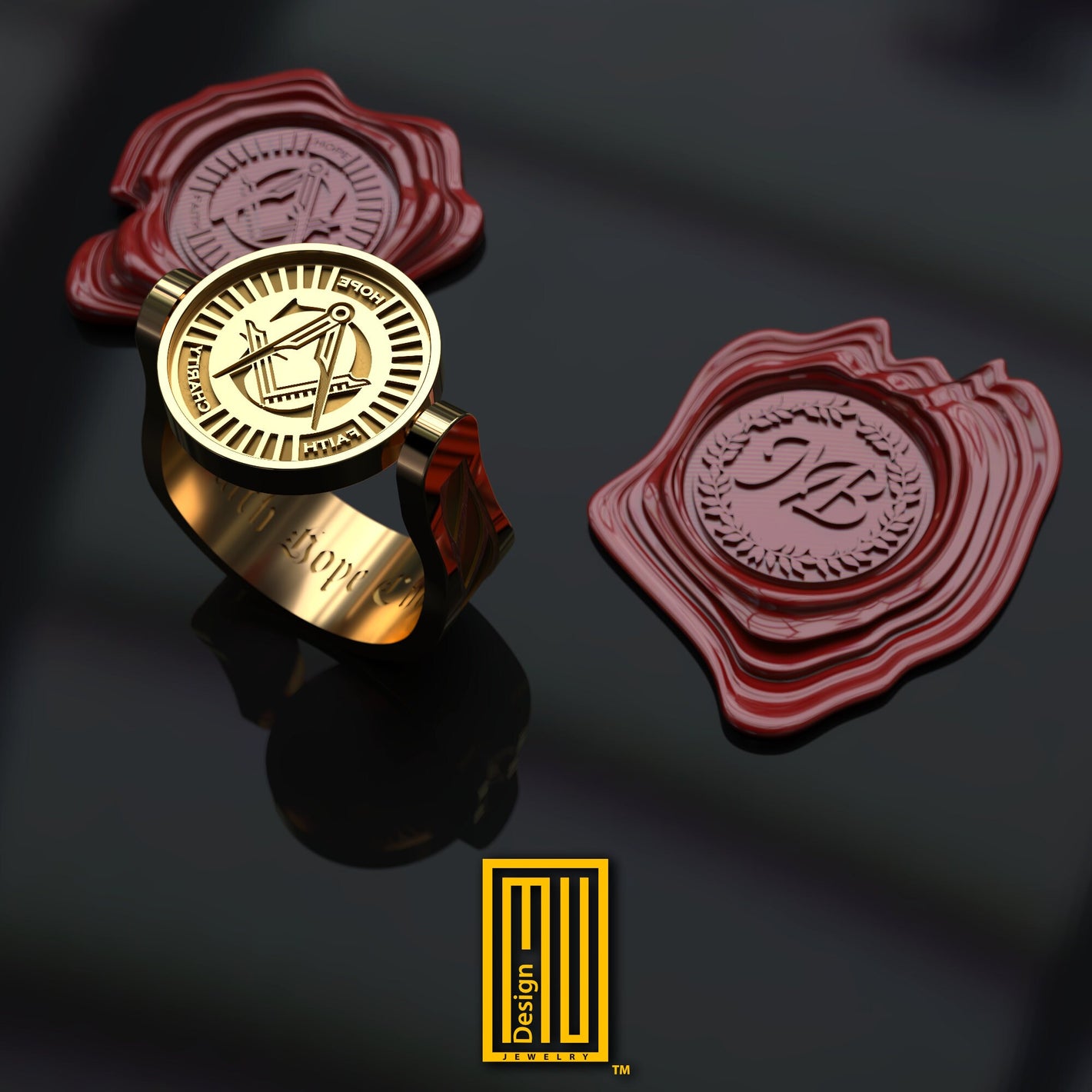 Masonic Ring With Two Side Wax Seal
