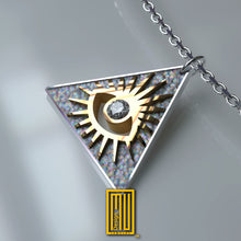Masonic Necklace All Seeing Eye in the Golden Triangle with Real Diamond - Handmade Necklace - 925k Sterling Silver - Custom Design