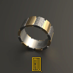 Band-Style Ring with Hammered White Gold and Polished Rose Gold - 14k Gold and 925k Sterling Silver Handmade Jewelry