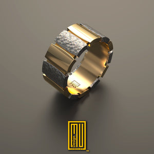 Band-Style Ring with Hammered White Gold and Polished Rose Gold - 14k Gold and 925k Sterling Silver Handmade Jewelry