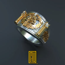 Past Grand Master Ring 14k Rose Gold, 925k Sterling Silver with Diamonds - Handmade Men's Ring