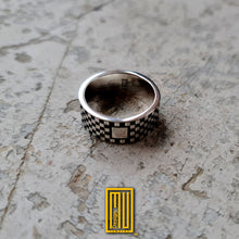 Masonic Ring with Black and White Tiles, 925k Sterling Silver - Handmade Men's Jewelry
