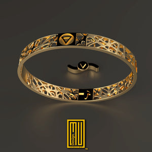 Solid Gold Bracelet with Four Ancient Elements - Handmade Men's Jewelry, Custom Design