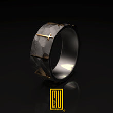 Ring With Nine Gold Swords, Hammered Ring Body - Masonic Ring, Handmade Men's Jewelry