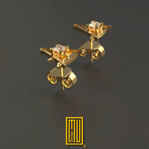 Past Master Earring with Diamond Single or Set - Handmade Jewelry, Masonic Design, Mystic Gift