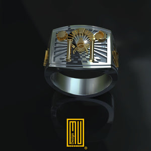 Solomon's Temple Archway Ring 14k Rose Gold 925k Sterling Silver - Masonic Ring - Handmade Men's Jewelry