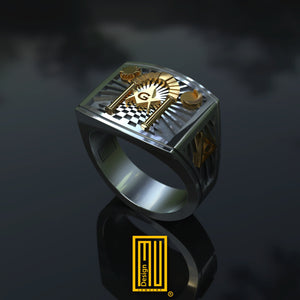 Solomon's Temple Archway Ring 14k Rose Gold 925k Sterling Silver - Masonic Ring - Handmade Men's Jewelry