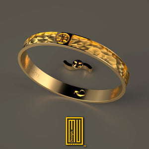 Solid Gold Bracelet with Knights of Templar Cross - Freemason Men's Jewelry, Unique Gift