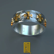 Ring for Knights Templar - Masonic Handmade Ring, Handmade Masonic Jewelry - 14K Rose Gold and Sterling Silver with Hammered Effect