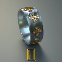 Ring for Knights Templar - Masonic Handmade Ring, Handmade Masonic Jewelry - 14K Rose Gold and Sterling Silver with Hammered Effect