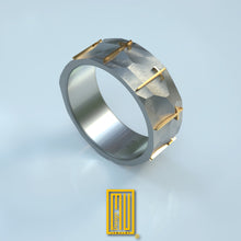 Ring With Nine Gold Swords, Hammered Ring Body - Masonic Ring, Handmade Men's Jewelry