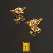 Past Master Earring with Diamond Single or Set - Handmade Jewelry, Masonic Design, Mystic Gift