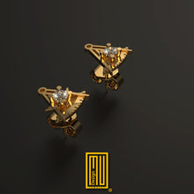 Past Master Earring with Diamond Single or Set - Handmade Jewelry, Masonic Design, Mystic Gift