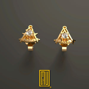 Past Master Earring with Diamond Single or Set - Handmade Jewelry, Masonic Design, Mystic Gift