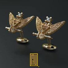 Golden Cufflinks Double Headed Eagle with Diamonds - Handmade Jewelry, Custom Design, Unique Gift