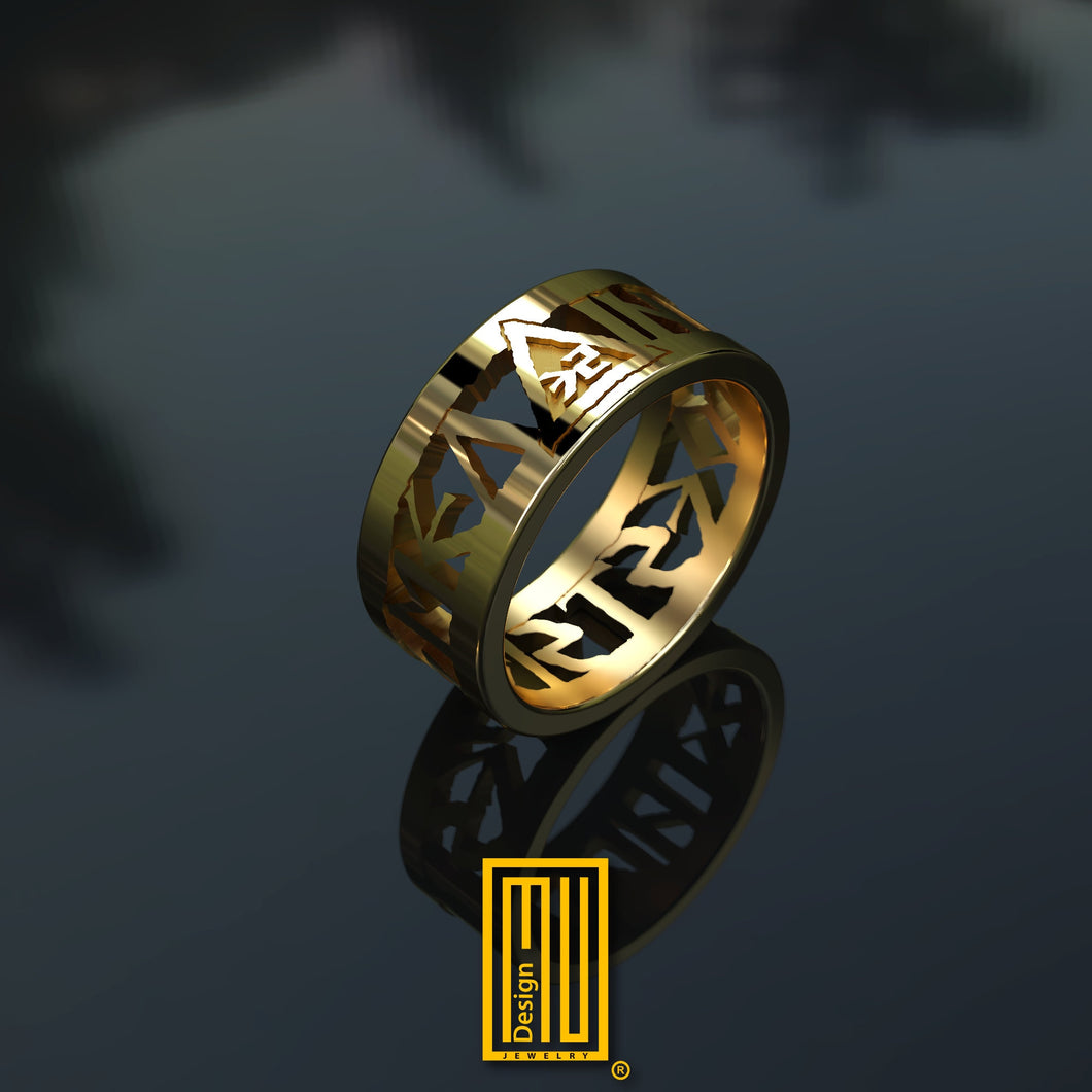 Masonic Ring With 32nd Degree Symbols, 14k Gold or Silver -  Handmade Men's Jewelry