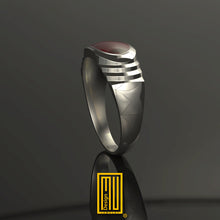 Masonic Ring For Slim Fingers with Carnelian Gemstone - Handmade Mason Jewelry